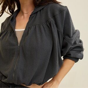 Aerie Soft Life Full Zip Sweatshirt in Smoked Gray
